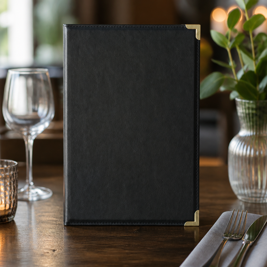 Black Faux Leather Menu Cover for Commercial Use