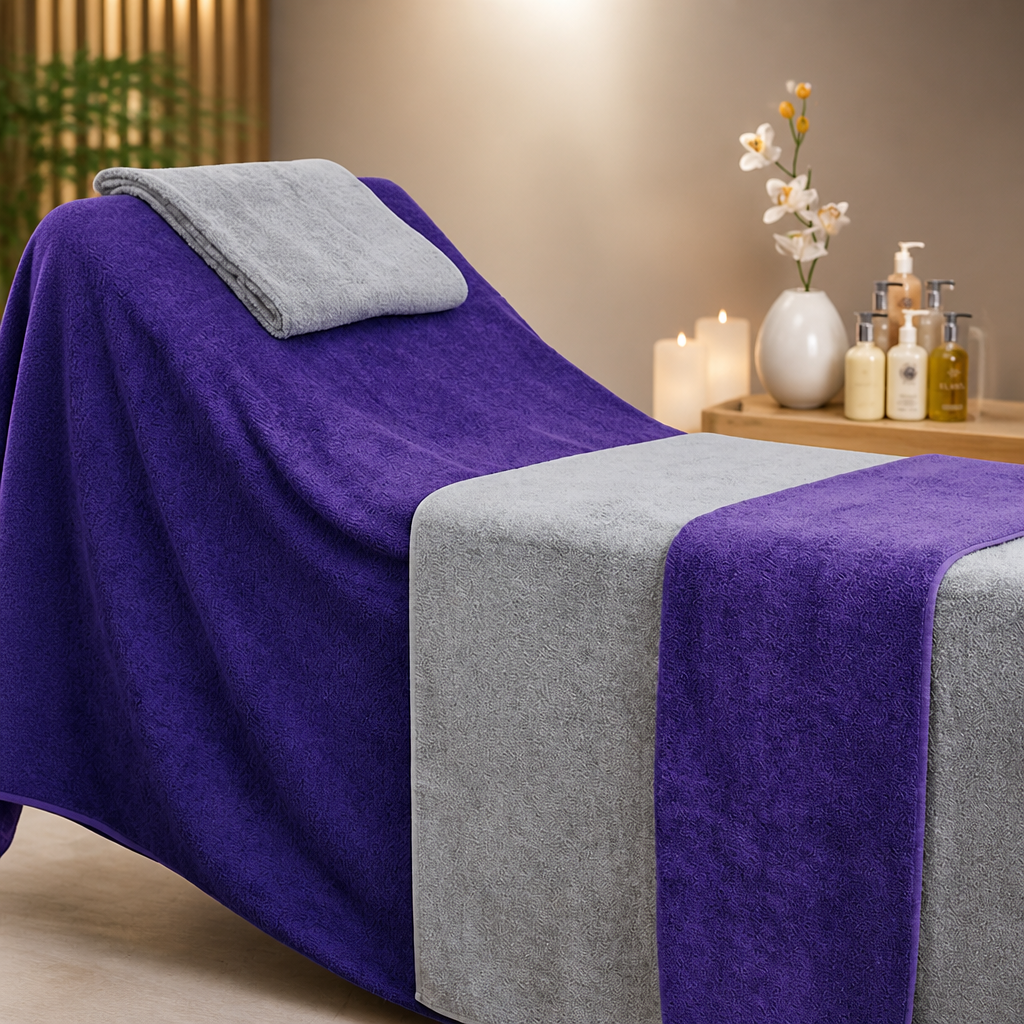 Commercial purple cotton towel massage couch cover
