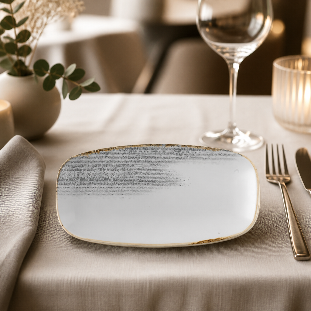Commercial Oblong Plates 355x189mm in Grey - 6 Pack