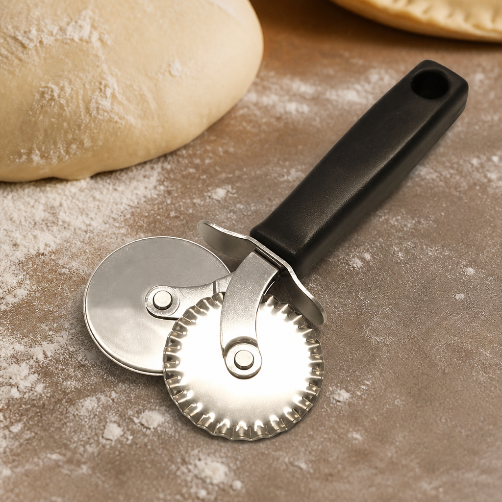 Commercial Dough and Pizza Cutter with Double Wheels 55mm