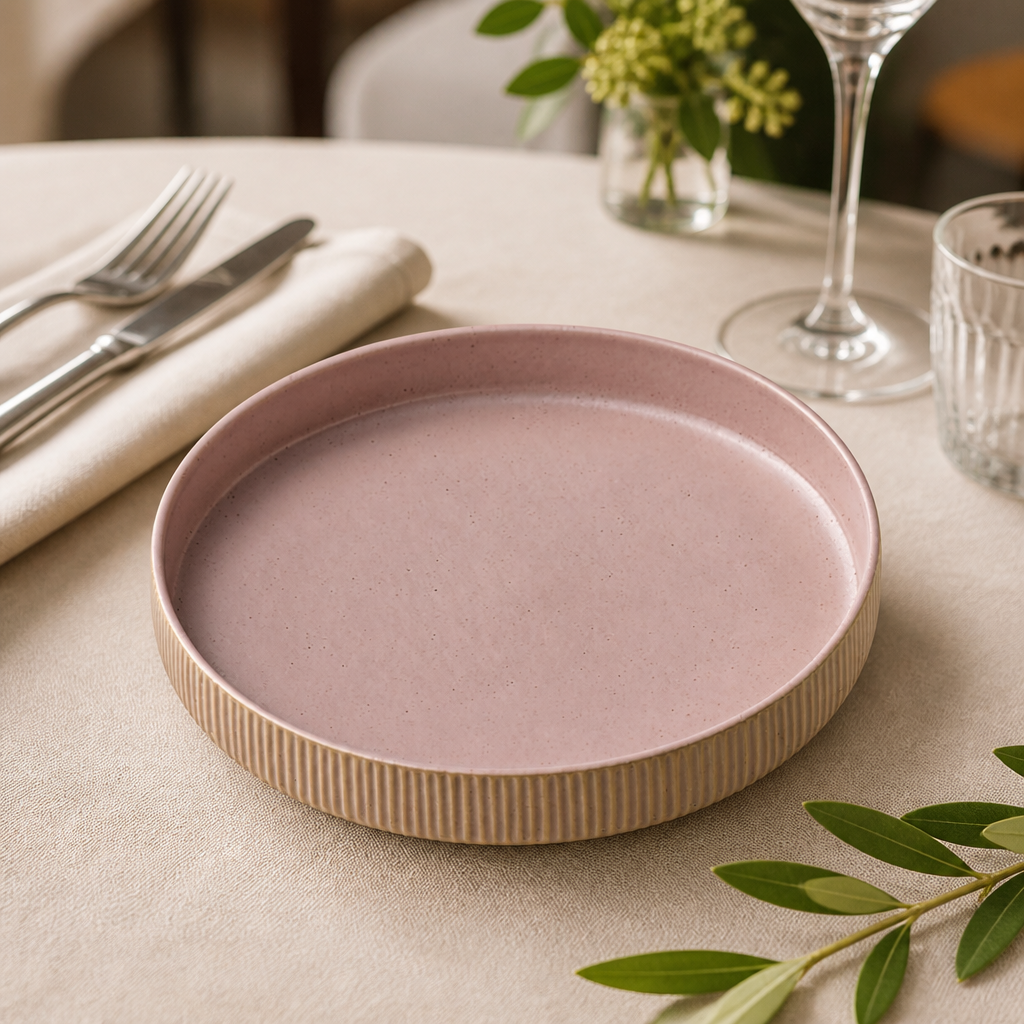 Commercial Rose Deep Plates 240mm - 6 Pack Stoneware Set