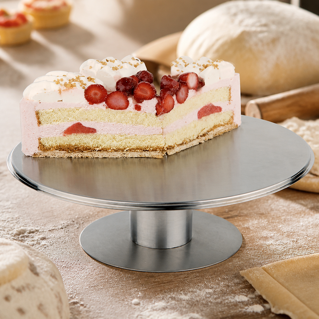 Commercial Rotating Stainless Steel Cake Stand 310mm Diameter