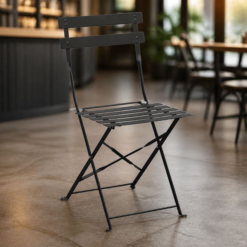 Commercial black folding chairs outdoor seating 2 pack