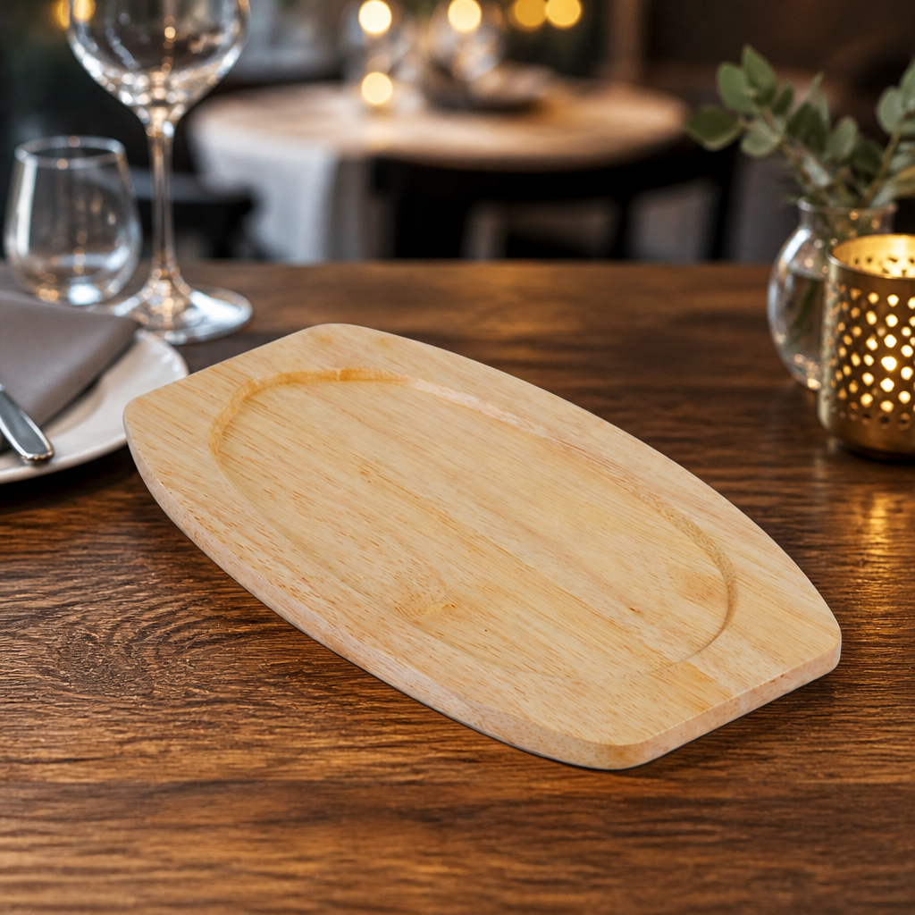 Commercial wooden trivet for cast iron sizzle platter 315x170mm