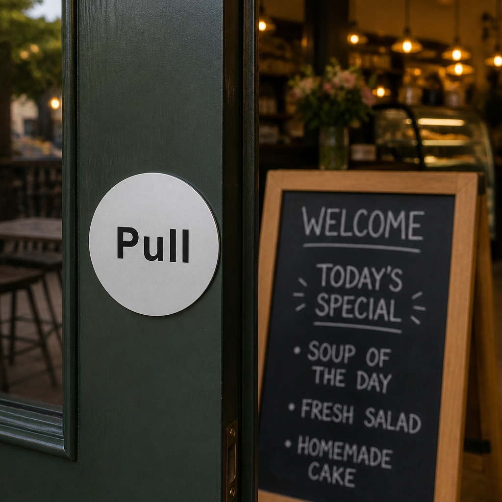 Stainless Steel Door Sign - Pull for commercial use