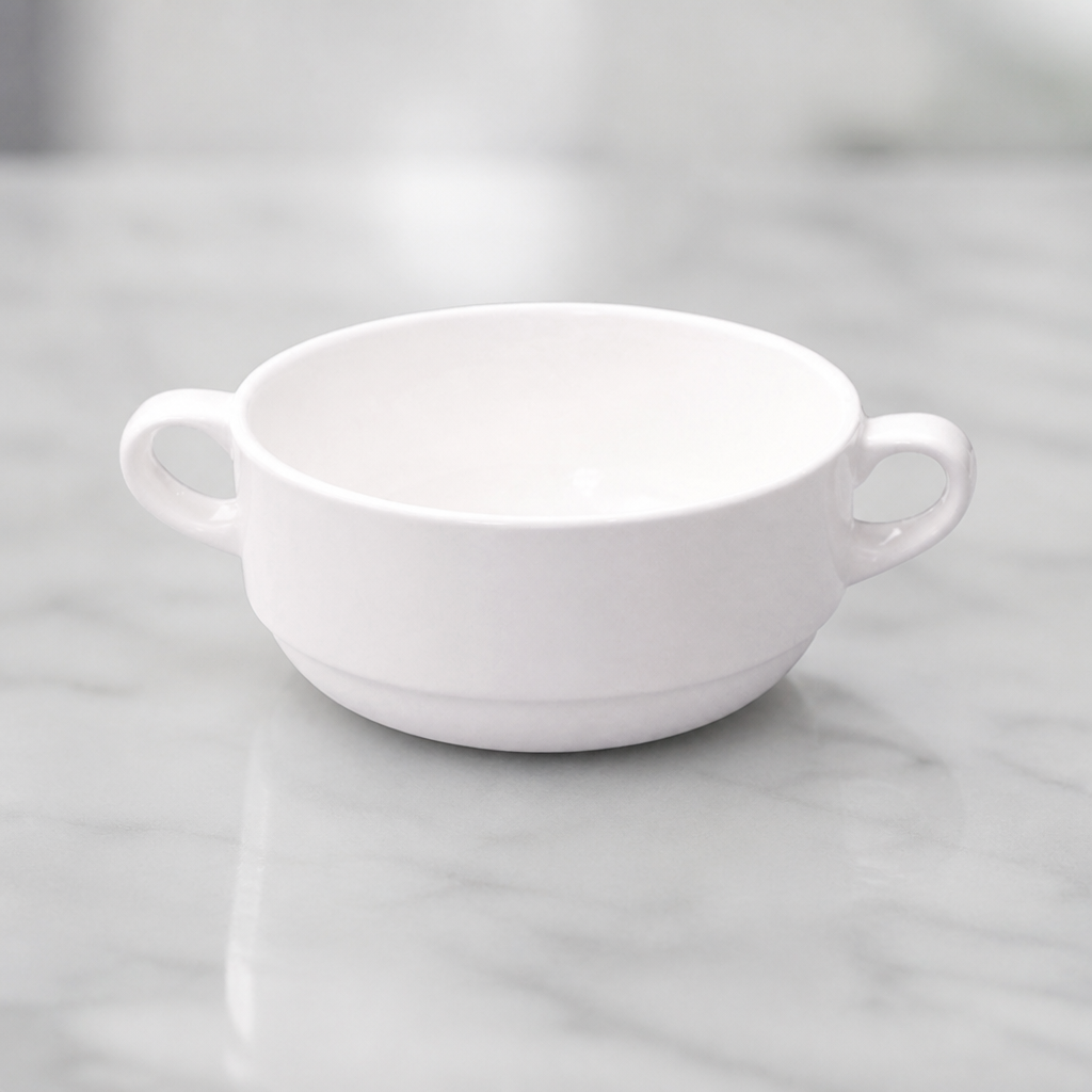 Commercial Fine China Handled Soup Bowls 284ml - 24 Pack