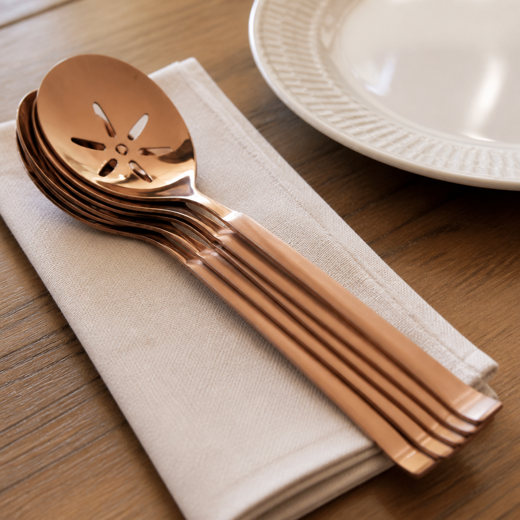 Commercial Slotted Serving Spoon Set of 6 in Copper Finish