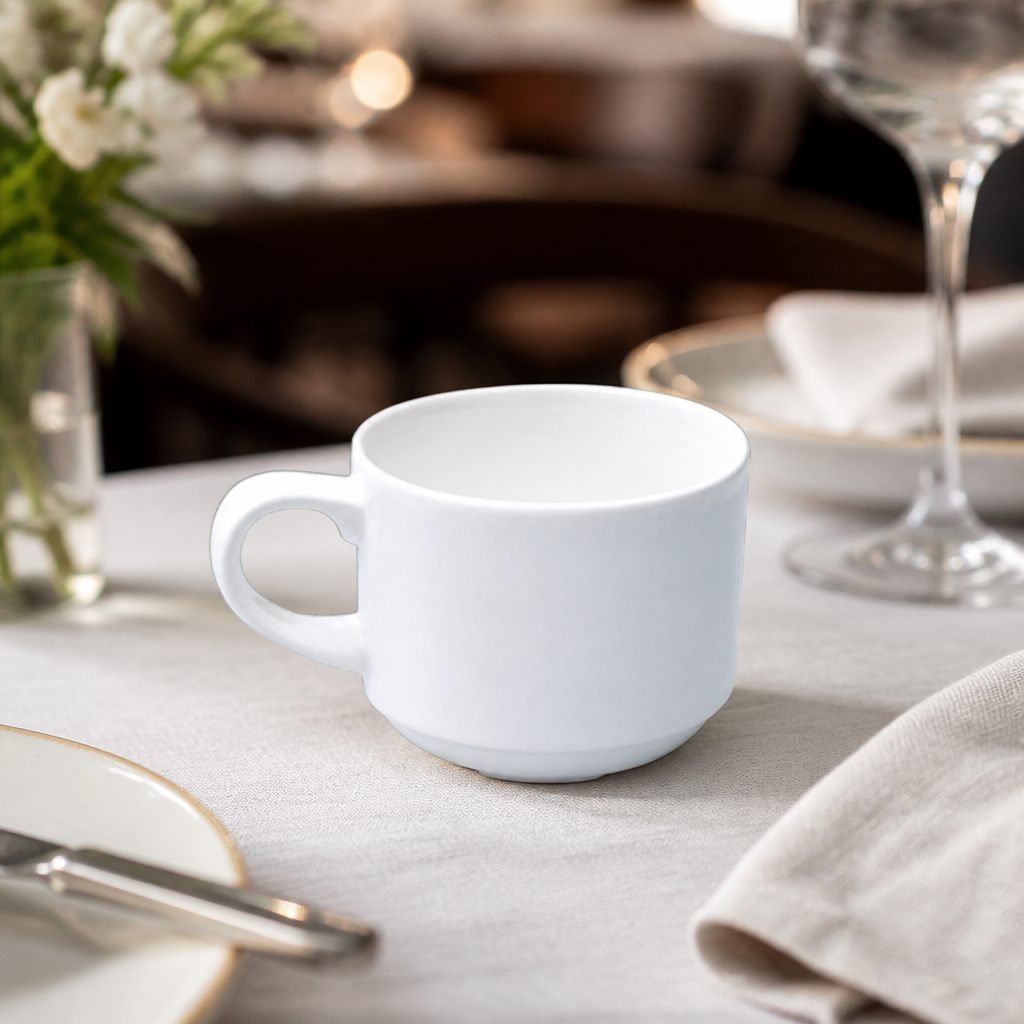 Commercial Stacking Coffee Cups 170ml Fine China 24 Pack