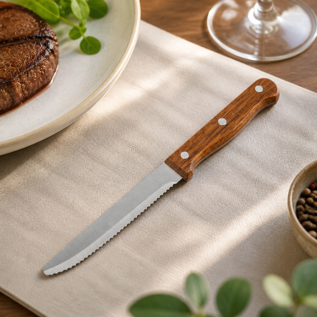 Commercial Steak Knives Set of 12 with Acacia Wood Handles
