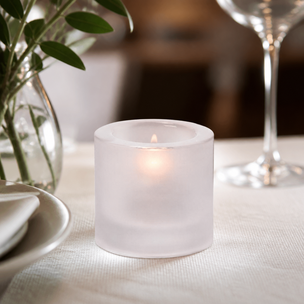 Thick Round Satin Crystal Tealight 70x 73mm (6 Pack)