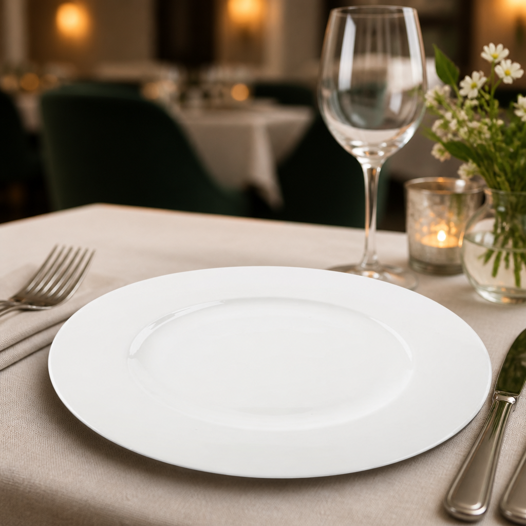 Commercial Wide Rim Flat Profile Plates 310mm - 6 Pack