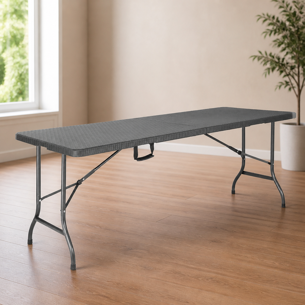 Commercial 6ft Folding Rattan Centre Table Black for Function Room