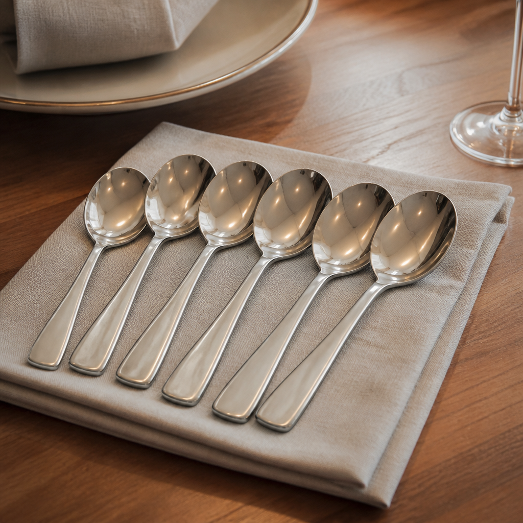 Set of 12 durable commercial soup spoons for catering