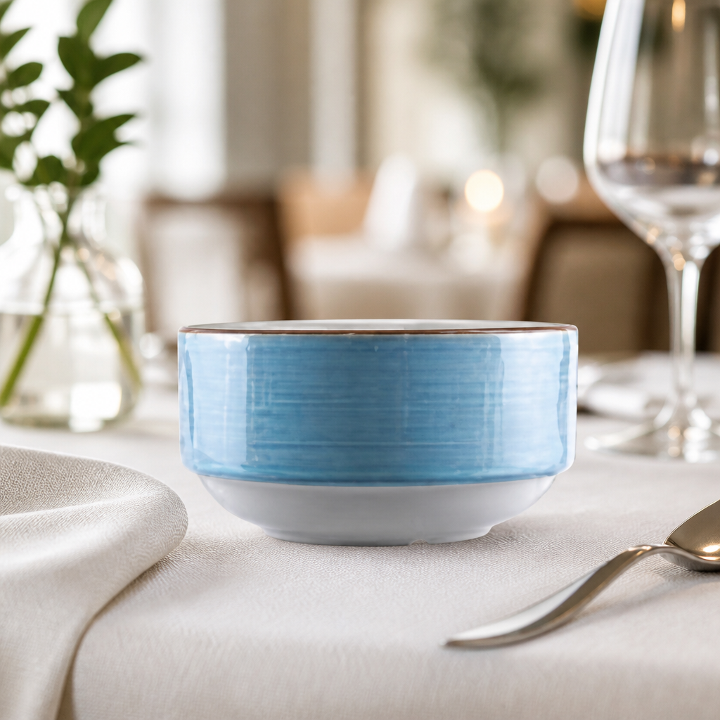 Commercial stacking soup bowls 285ml in Rio Blue, 36 pack