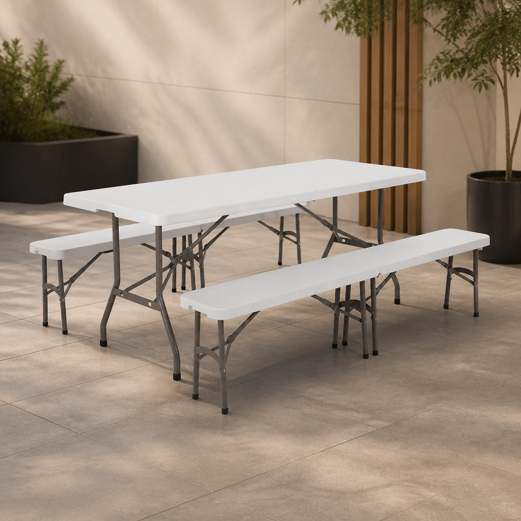 Commercial 6ft Folding Table and Two Benches Set