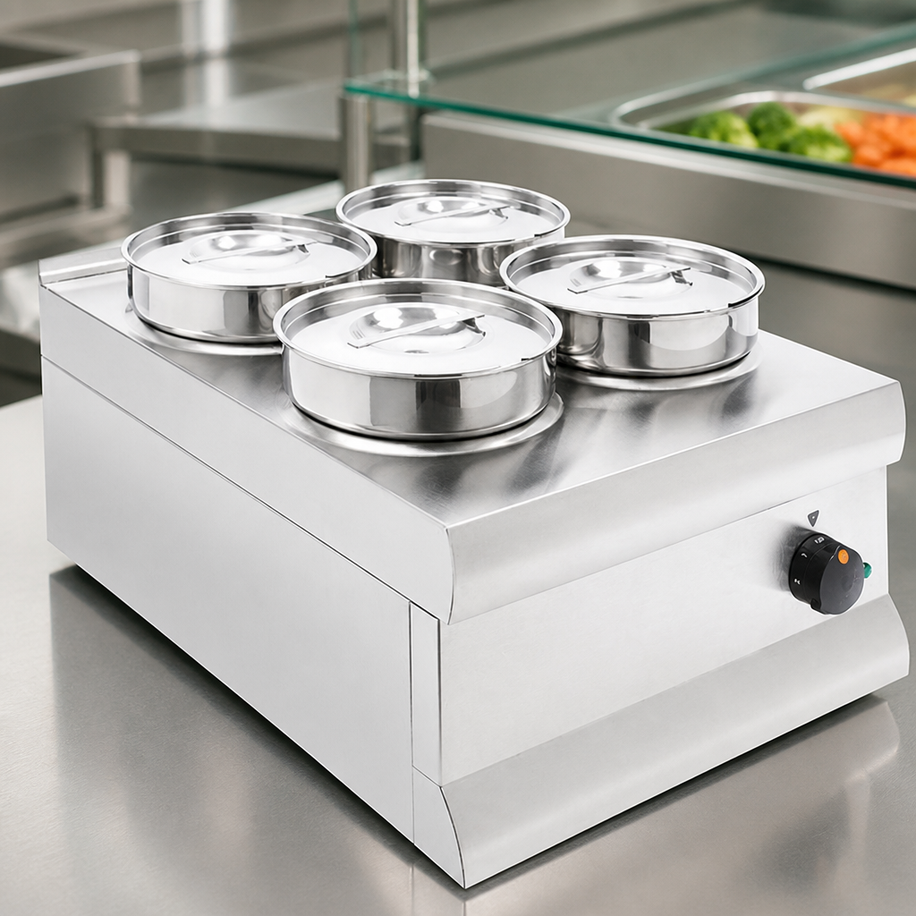 Commercial Bain Marie 4 Pot 600mm Countertop 750W Dry Heat
