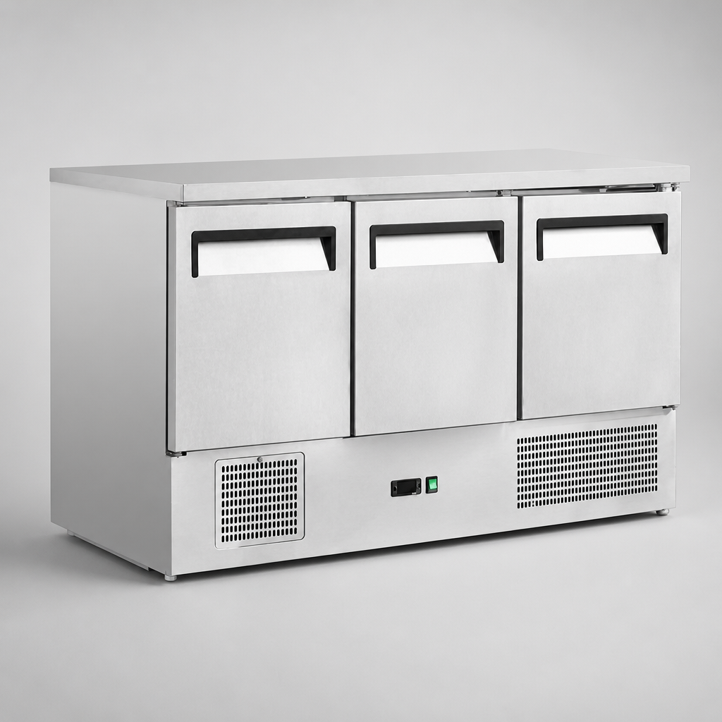 368Ltr Commercial 3 Door Counter Fridge Stainless Steel
