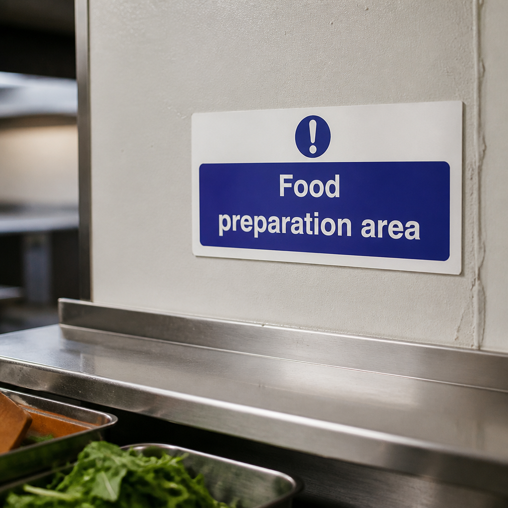Food Preparation Area Sign 100x200mm for commercial kitchen safety