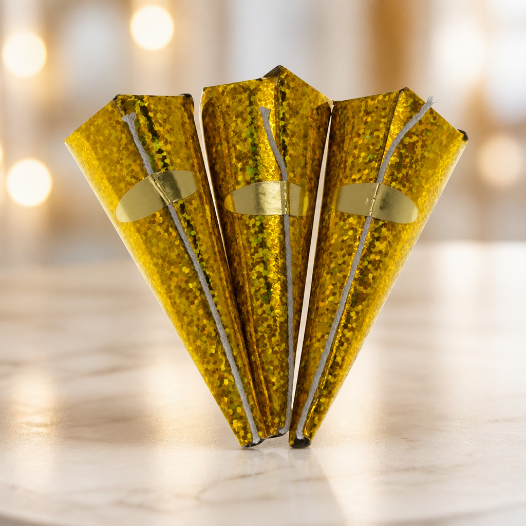 Gold Holographic Cone Party Poppers 50 Pack