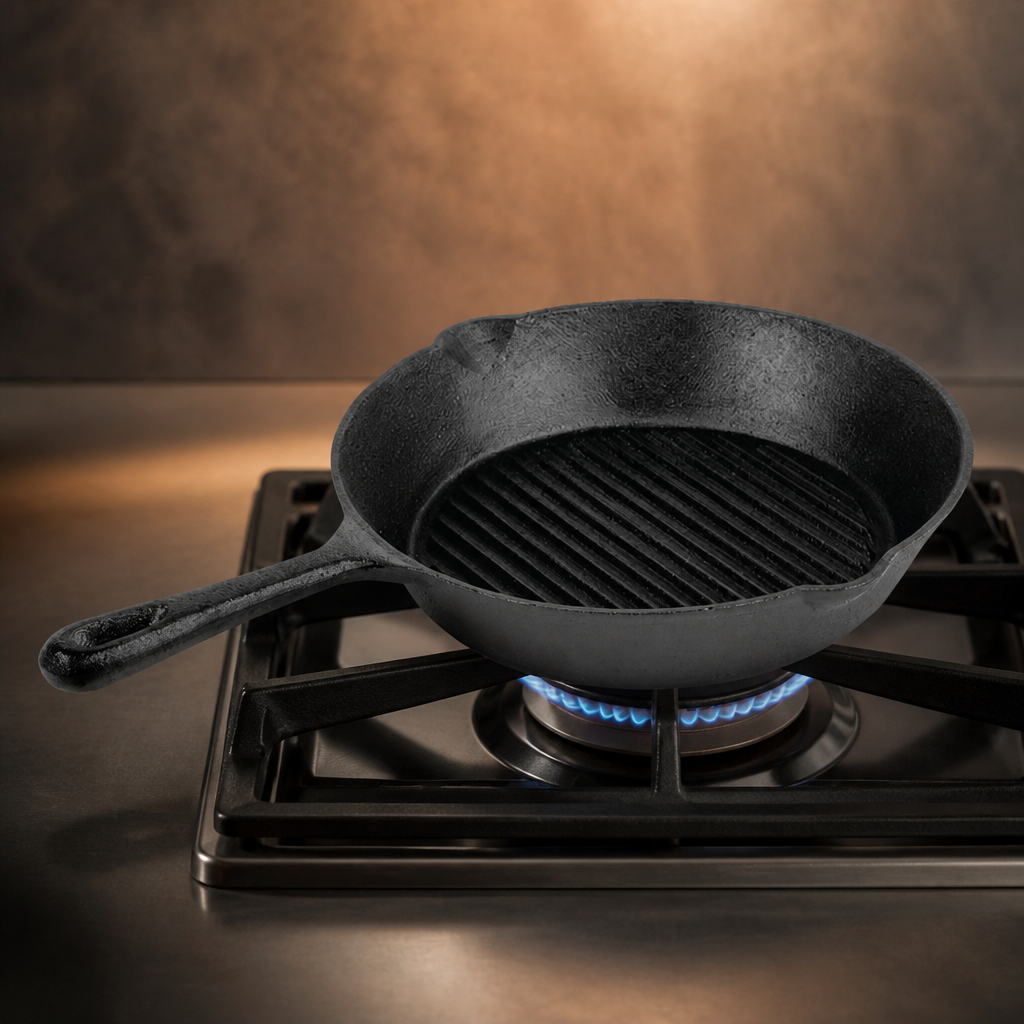 26cm Commercial Cast Iron Ribbed Skillet Pan