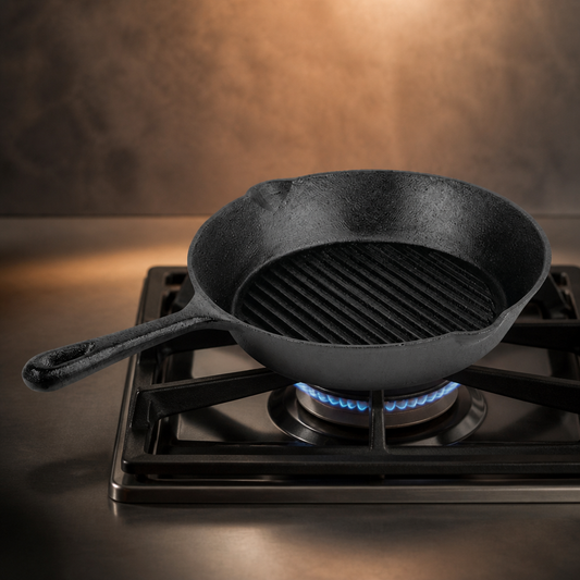 Commercial Cast Iron Ribbed Skillet Pan 26cm 1.74L