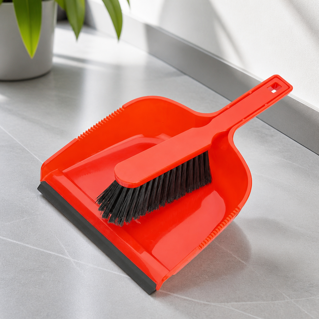 Commercial Dustpan and Brush Set in red for quick cleaning tasks