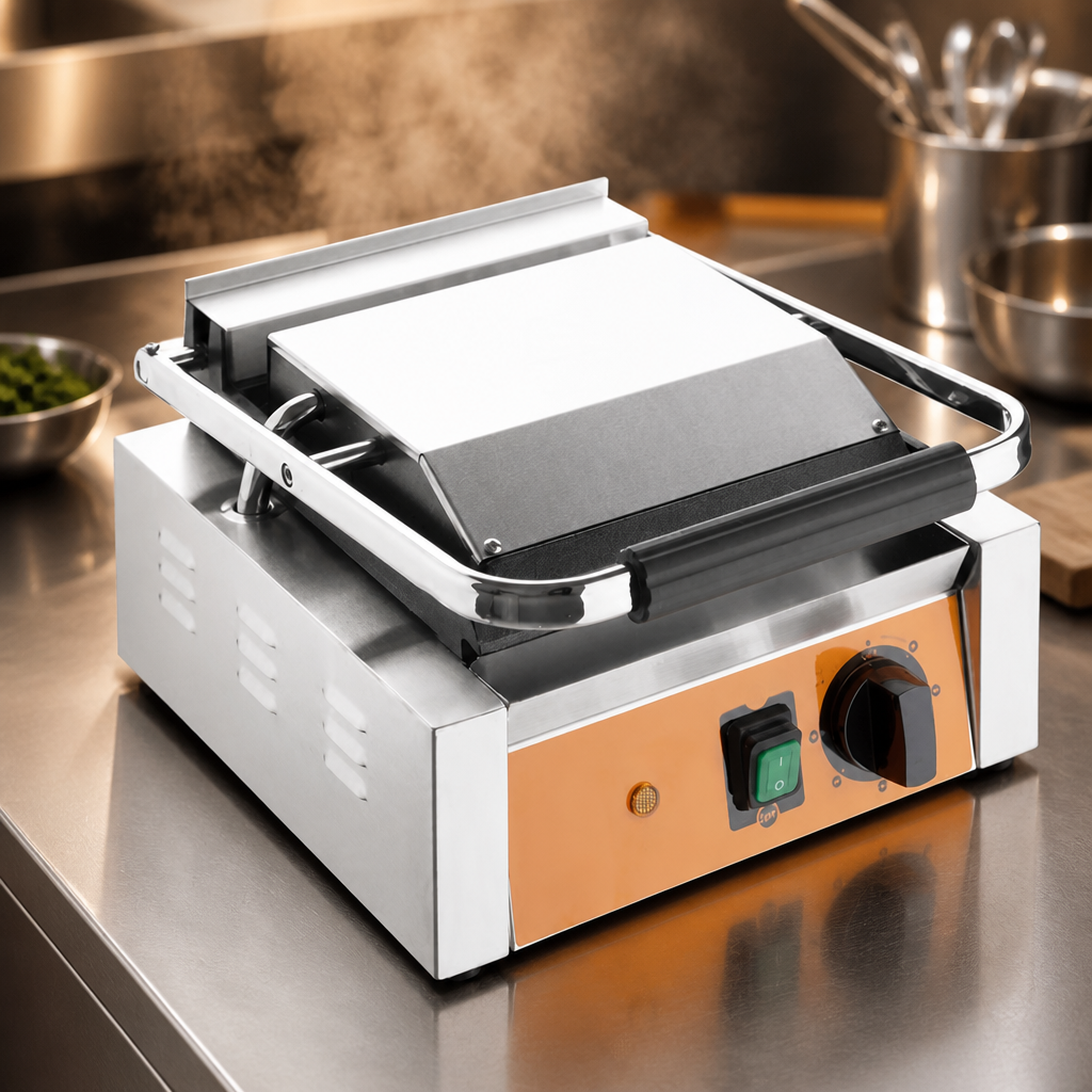 Commercial Panini Grill Electric Ribbed Flat Plates 210mm