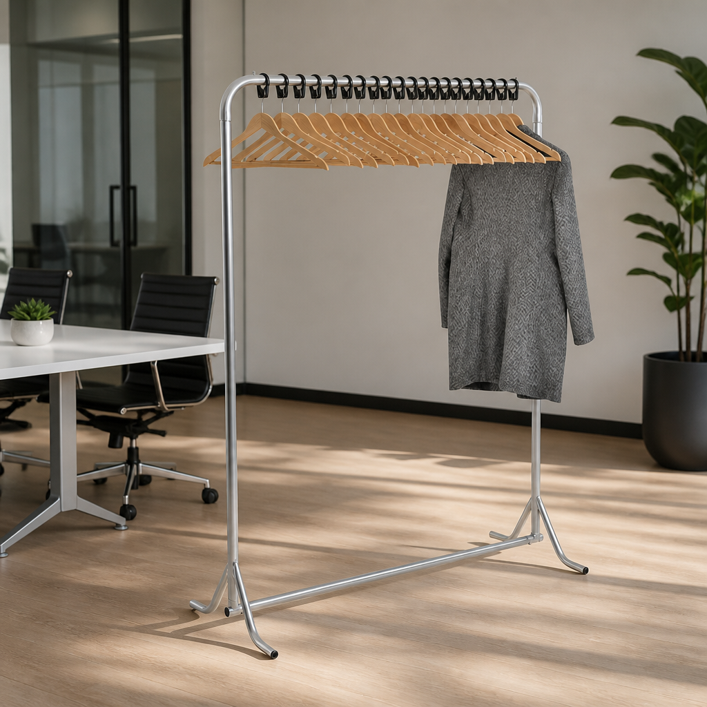 Commercial Cloakroom Coat Rack with 20 Wooden Hangers