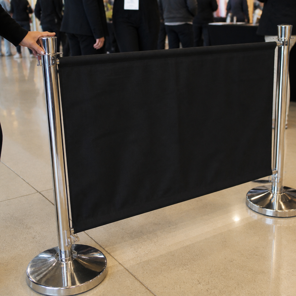 Commercial Black Canvas Barrier with Banner Fixings 1000mm