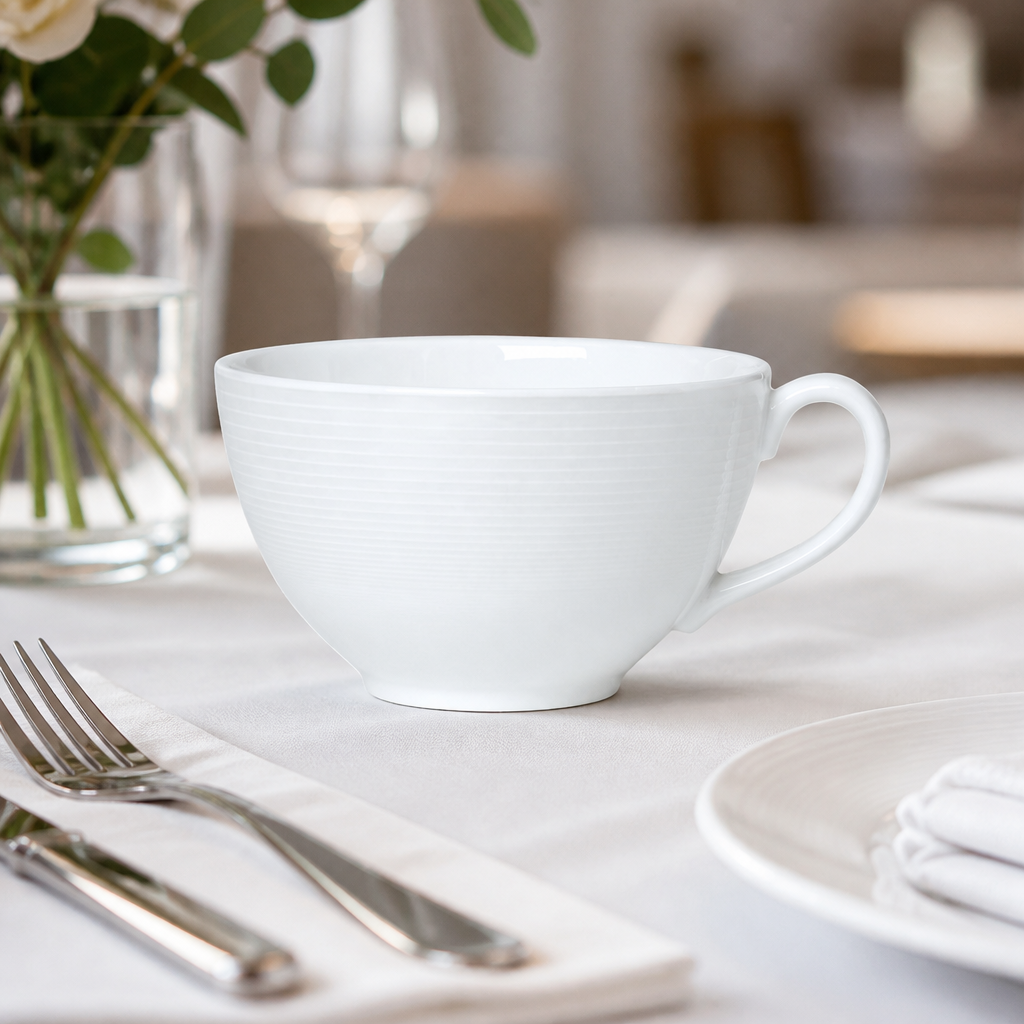 260ml Commercial Bone China Teacups - 12 Pack Spiro Design