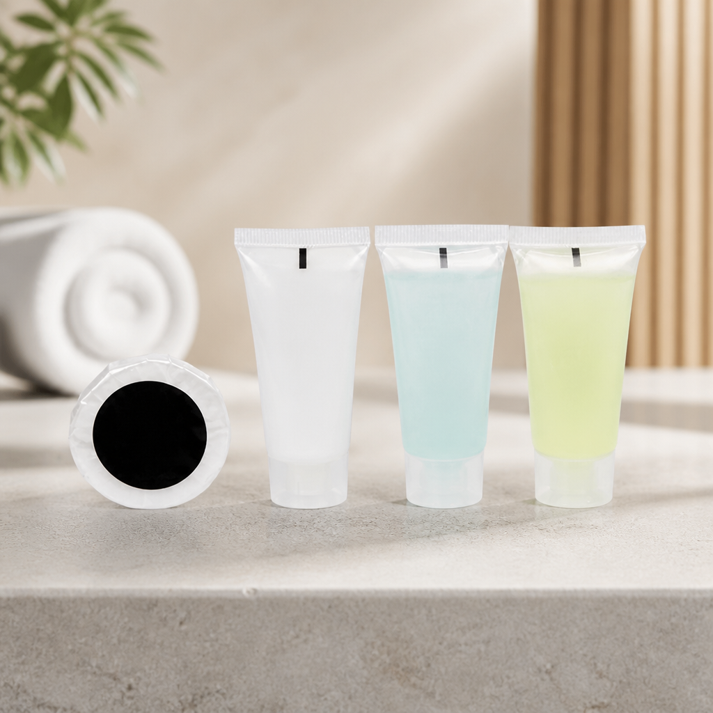 Spa Toiletries Welcome Pack with shower gel, soap, and shampoo