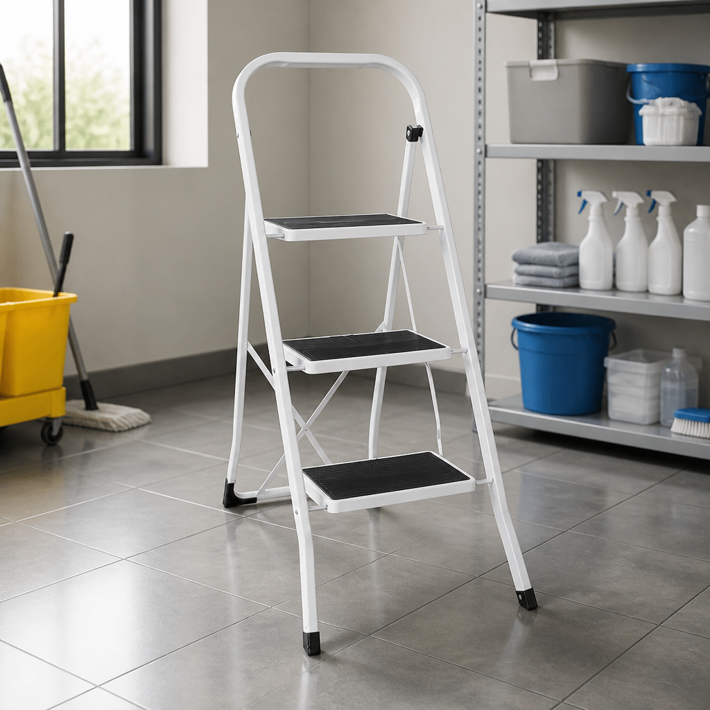 Commercial Folding Step Stool 3 Tread Durable Steel 150kg Capacity