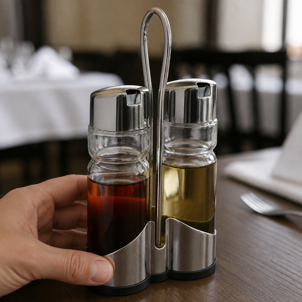 Commercial Stainless Steel Condiment Holder Set with Cruets