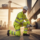 Premium High Visibility Three Band Cargo Trousers with Inner Knee Pad Pockets and Elasticated Waistband - Safety Workwear for Traffic Management