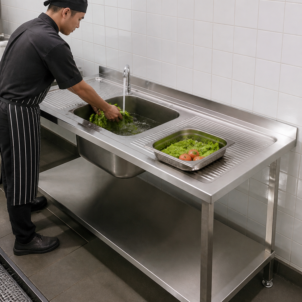 Commercial Stainless Steel Double Drainer Sink 1800mm