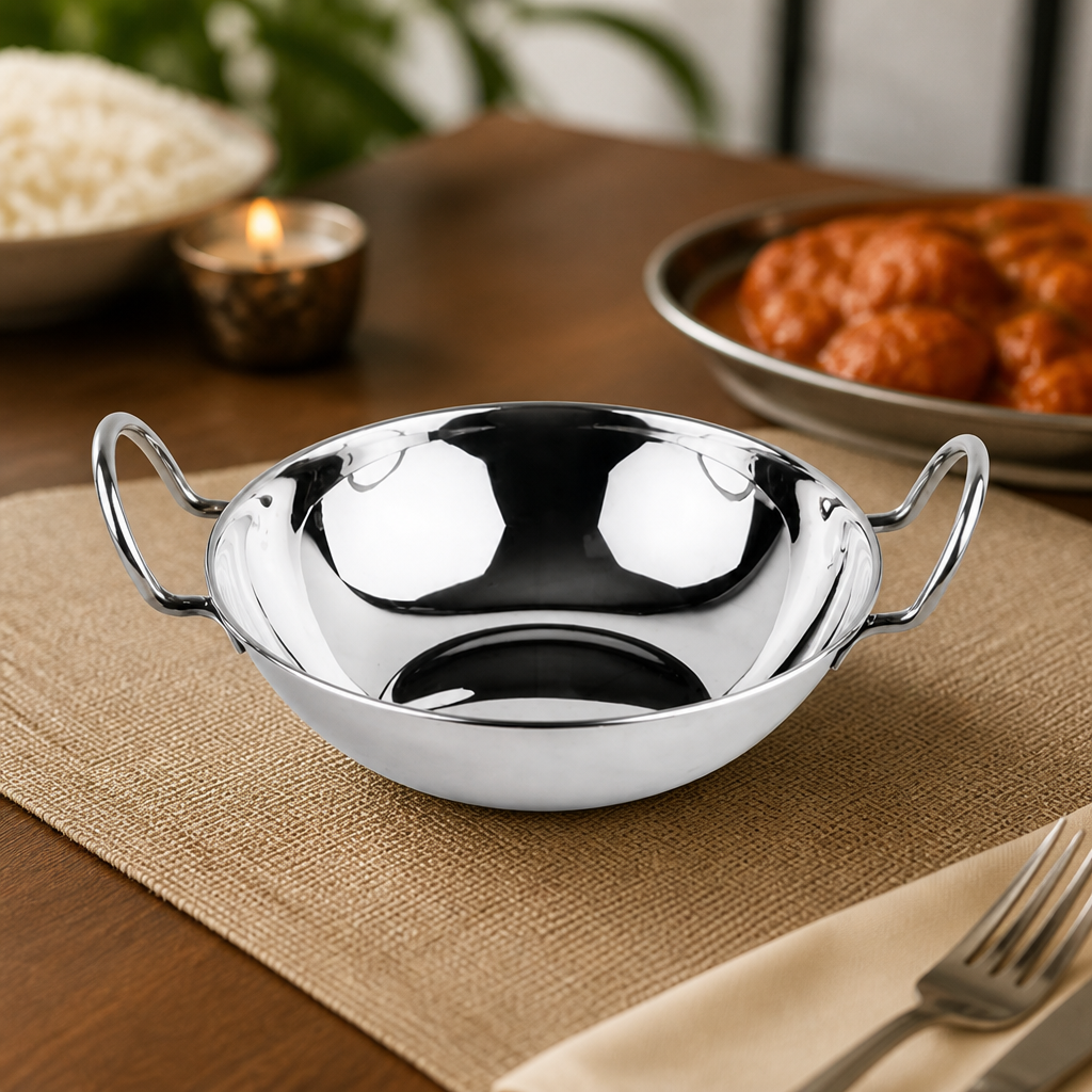 Large Commercial Stainless Steel Balti Serving Dish 2.035Ltr