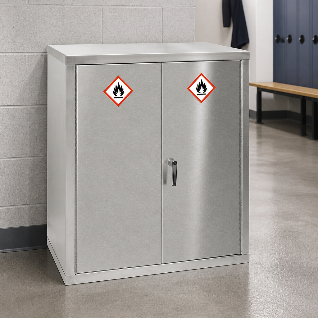 Commercial Lockable Hazardous Storage Cabinet 900mm Stainless Steel