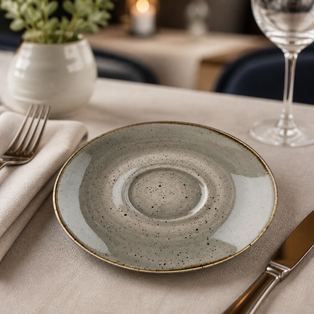 Commercial Round Cappuccino Saucer 185mm in Peppercorn Grey