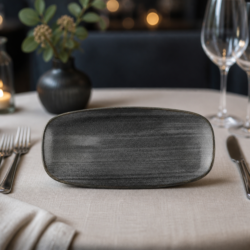 Commercial Oblong Plates 270 x 127mm Black 12 Pack