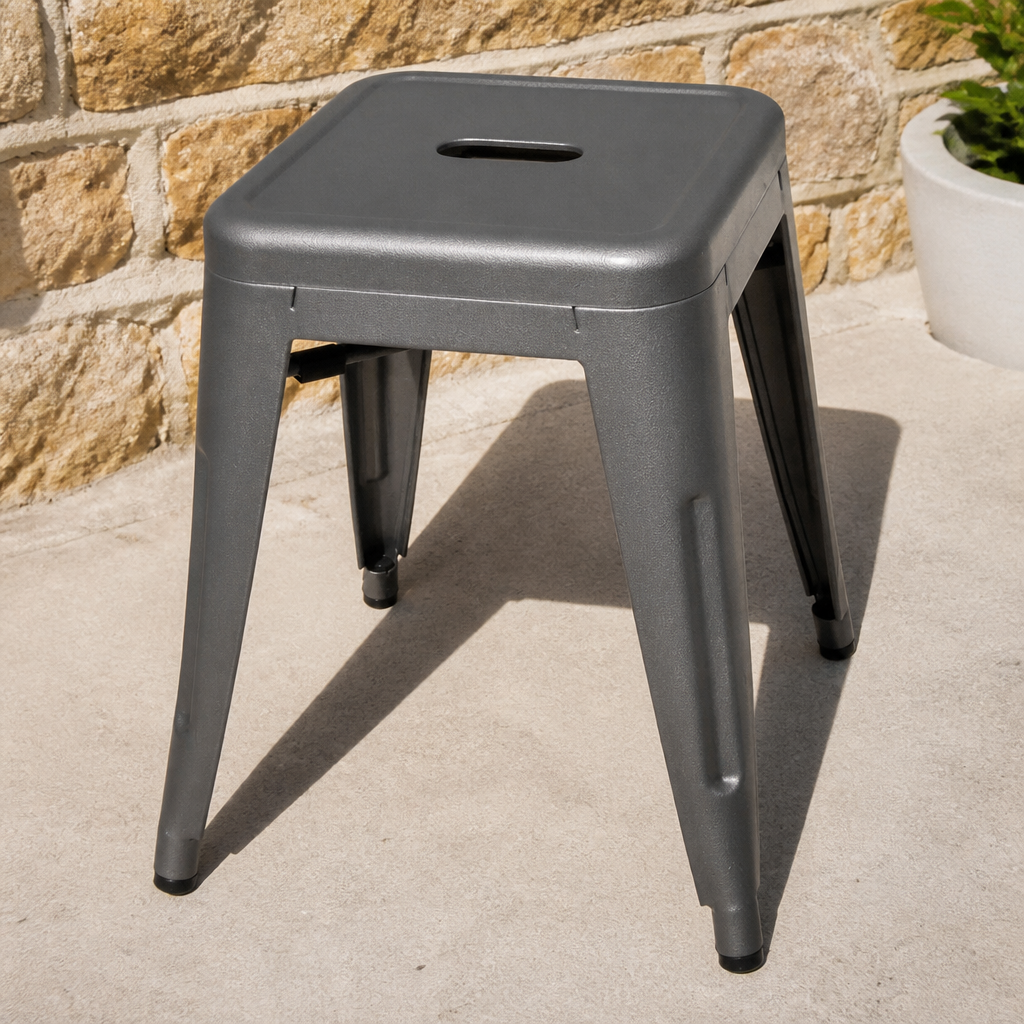Commercial low steel stools stackable outdoor seating 4 pack