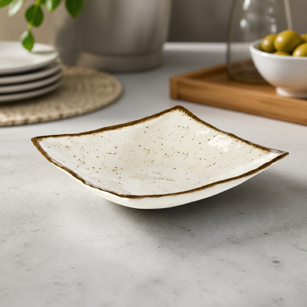 Commercial Melamine Square Plate 240mm Rustic Design