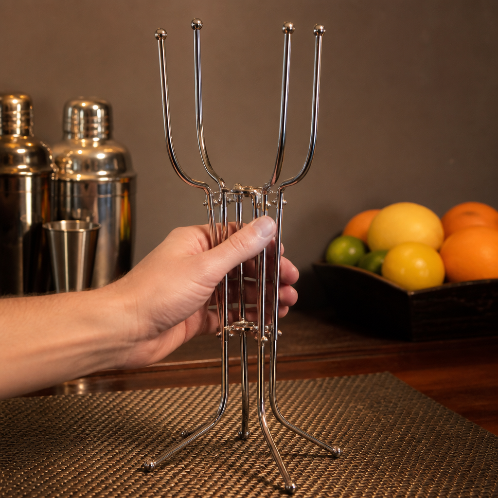 Commercial Folding Champagne Bucket Stand with 3-Prong Design