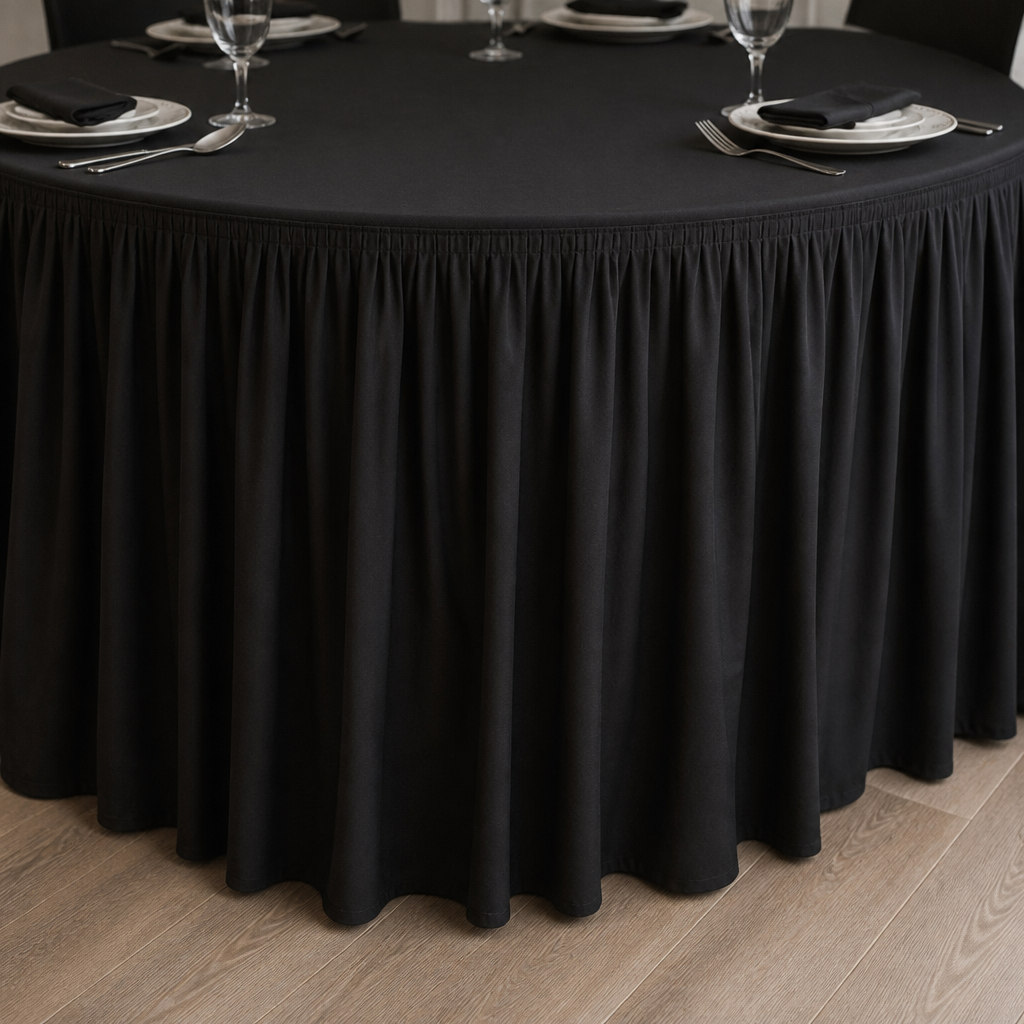 Commercial Table Cover with Skirting Plisse Style 750x1820mm Black