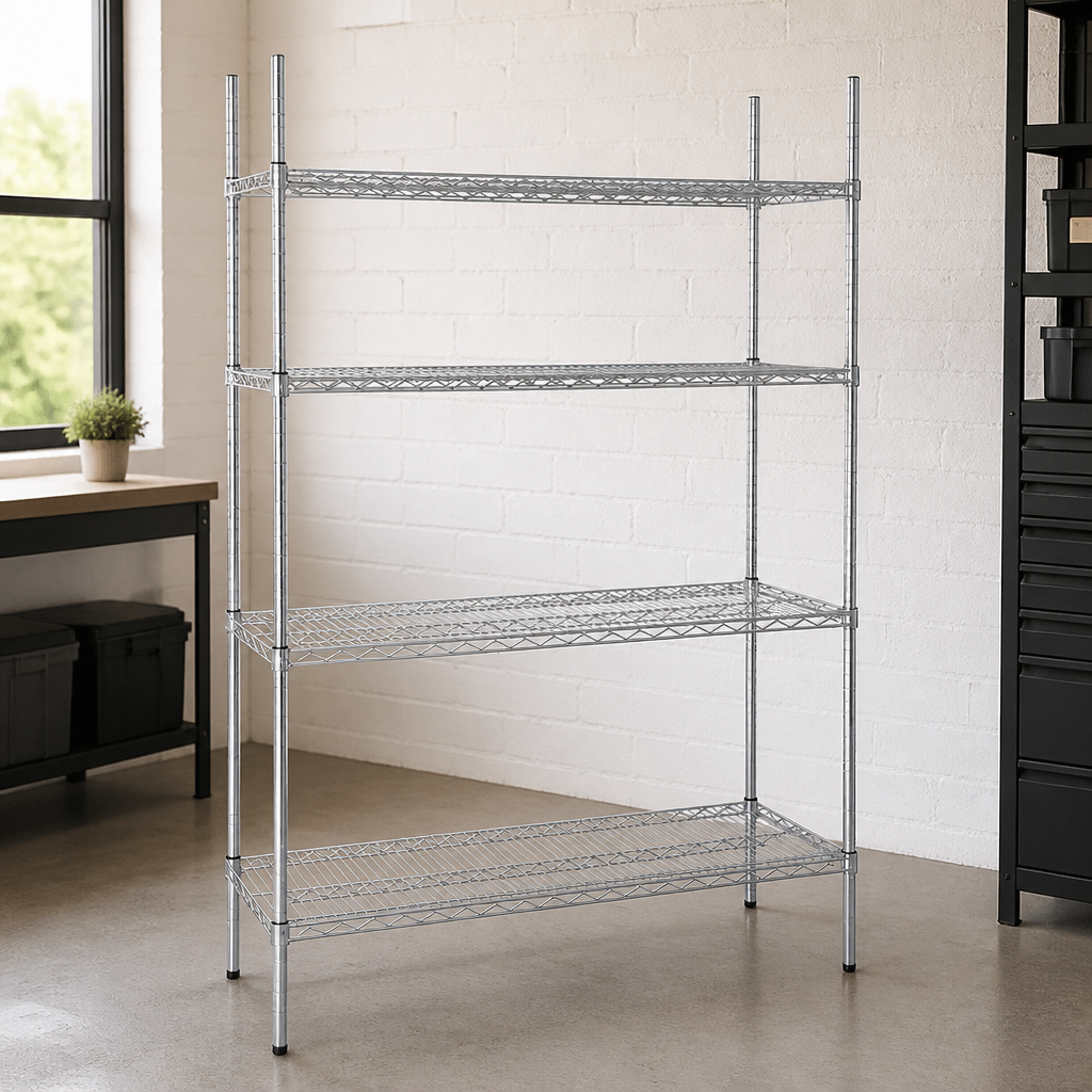 Commercial 4 Tier Wire Shelving Unit 1220x460mm Silver