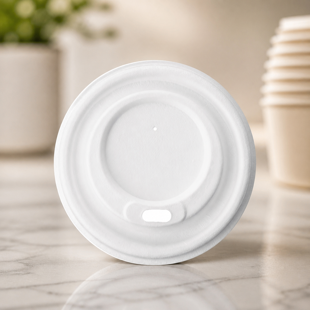 Compostable Bagasse Coffee Cup Lids 225ml 8oz Disposable 1000 Pack