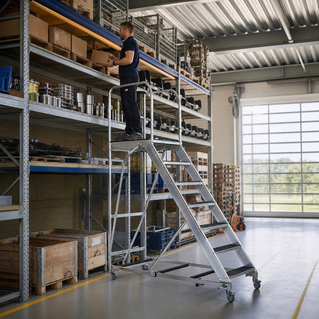 Easy Slope Mobile Work Platform with Guardrails