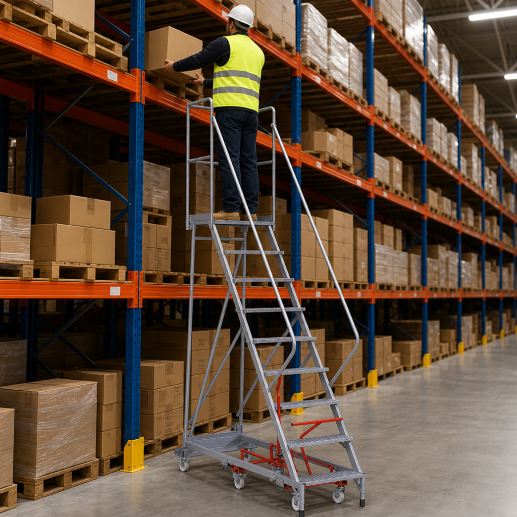 Easy Steer Mobile Warehouse Steps with High Platform