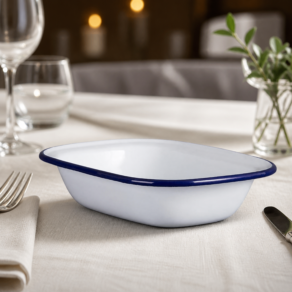 Commercial Enamel Rectangular Pie Dishes 180x135mm 6 Pack