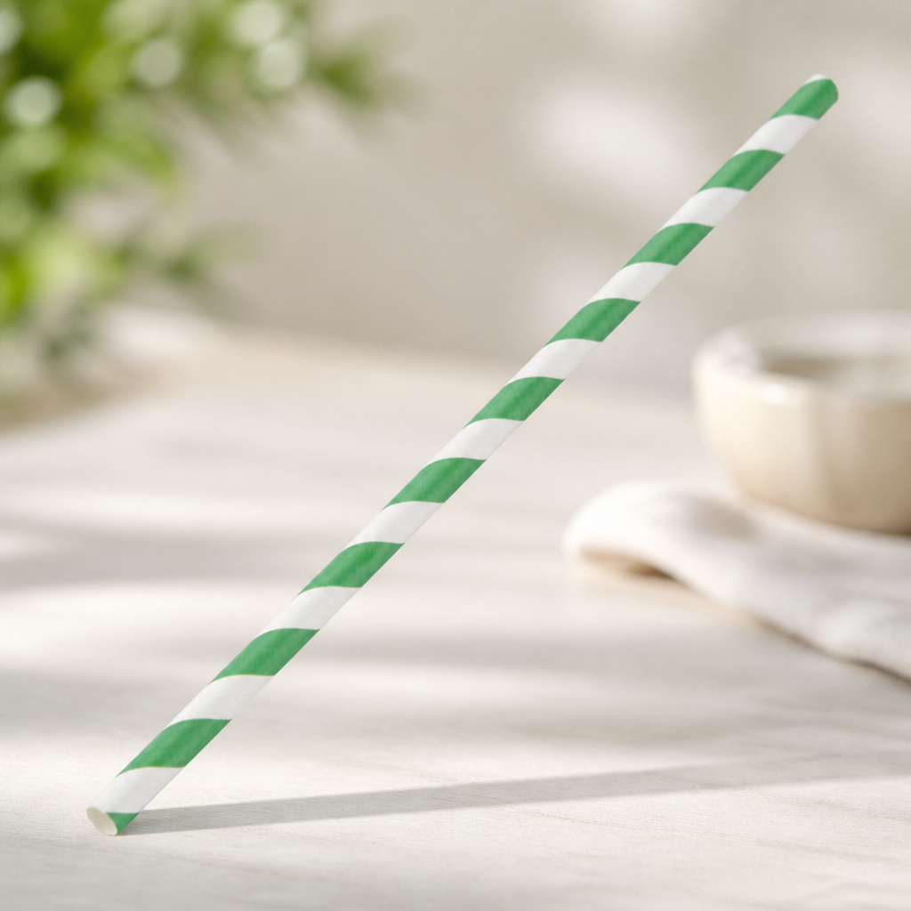 Compostable Paper Straws Green Stripes 250 Pack Catering Supplies