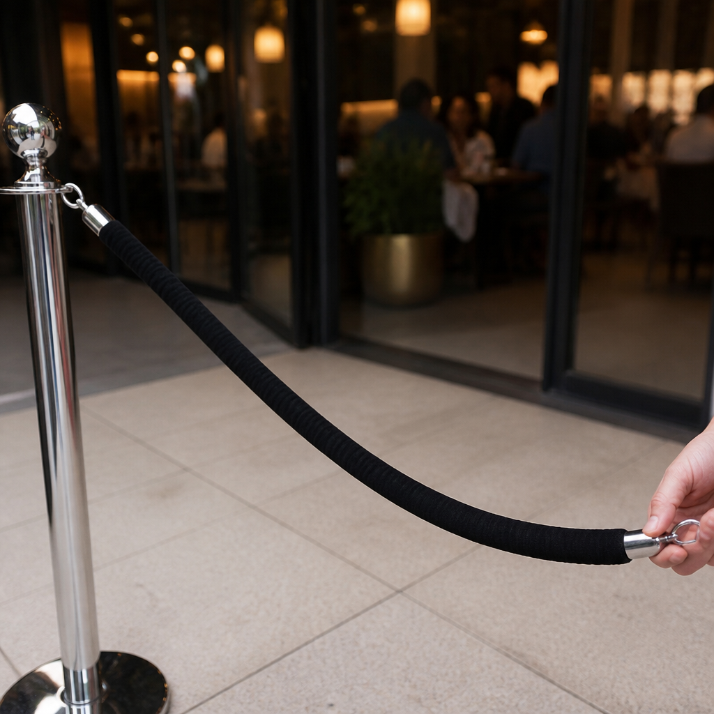 Commercial Black Rope Barrier System 2.5m for hospitality venues